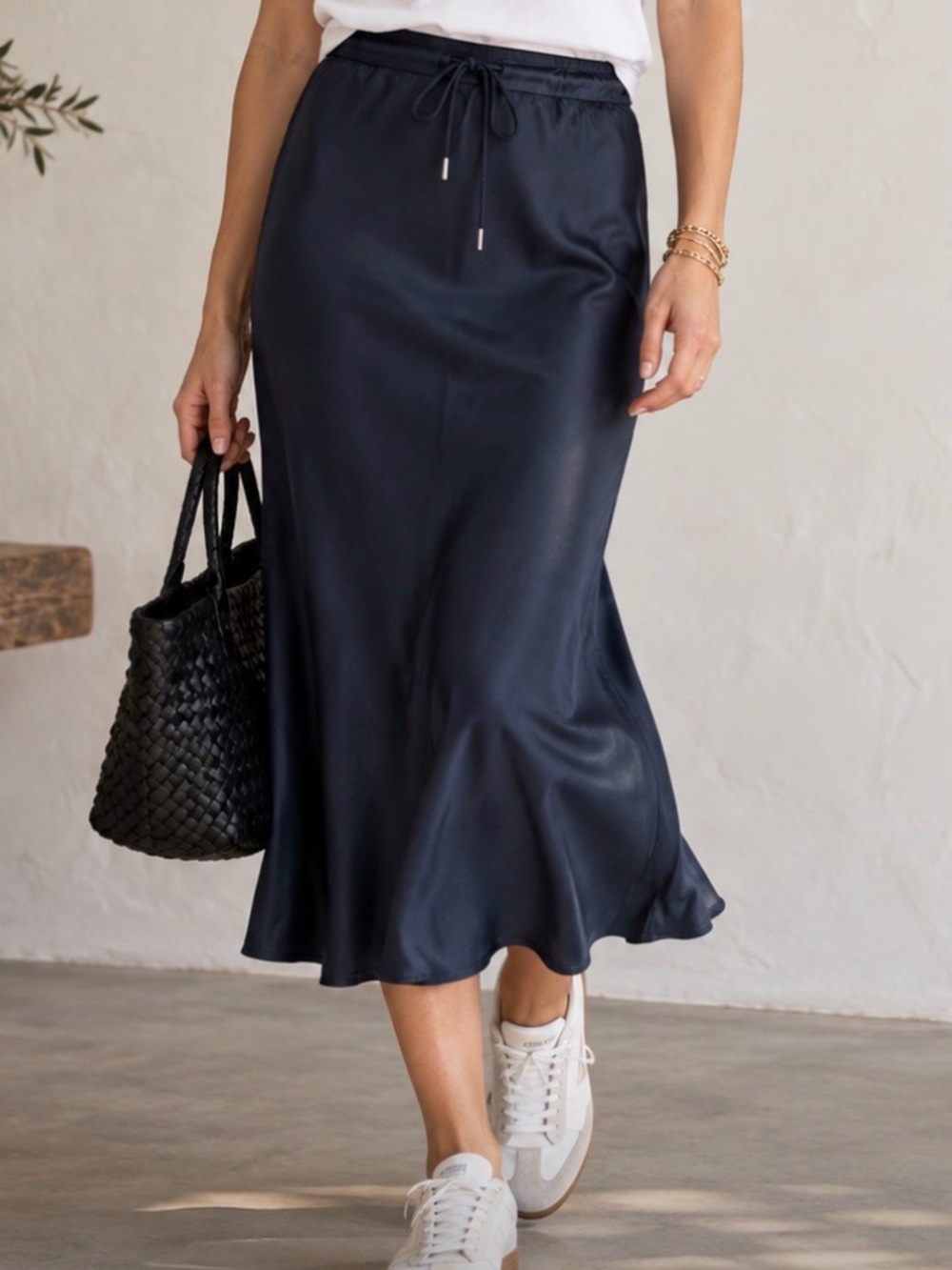 MADEWELL Drawstring Satin Midi Slip Skirt in Navy Size 12 🔥NWT🔥 - Picture 7 of 9